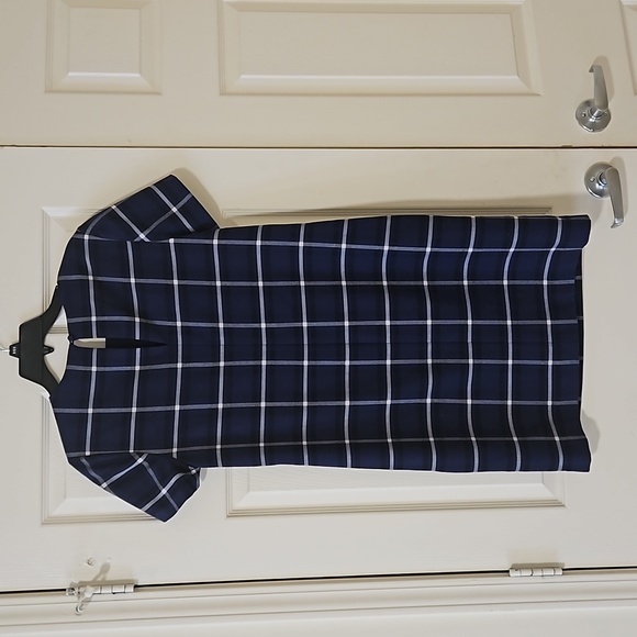 HI SUMMER ☀️ 💙 Banana Republic Women's Short Sleeve Blue Grid Sheath Dress - Picture 7 of 7